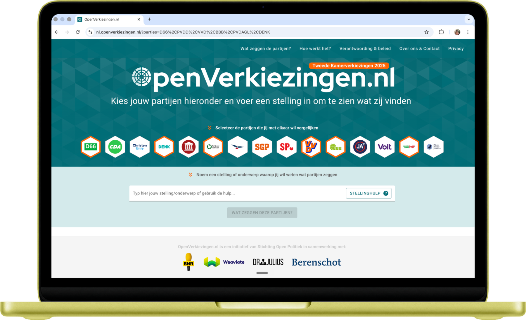 OpenVerkiezingen.nl in de browser op een MacBook