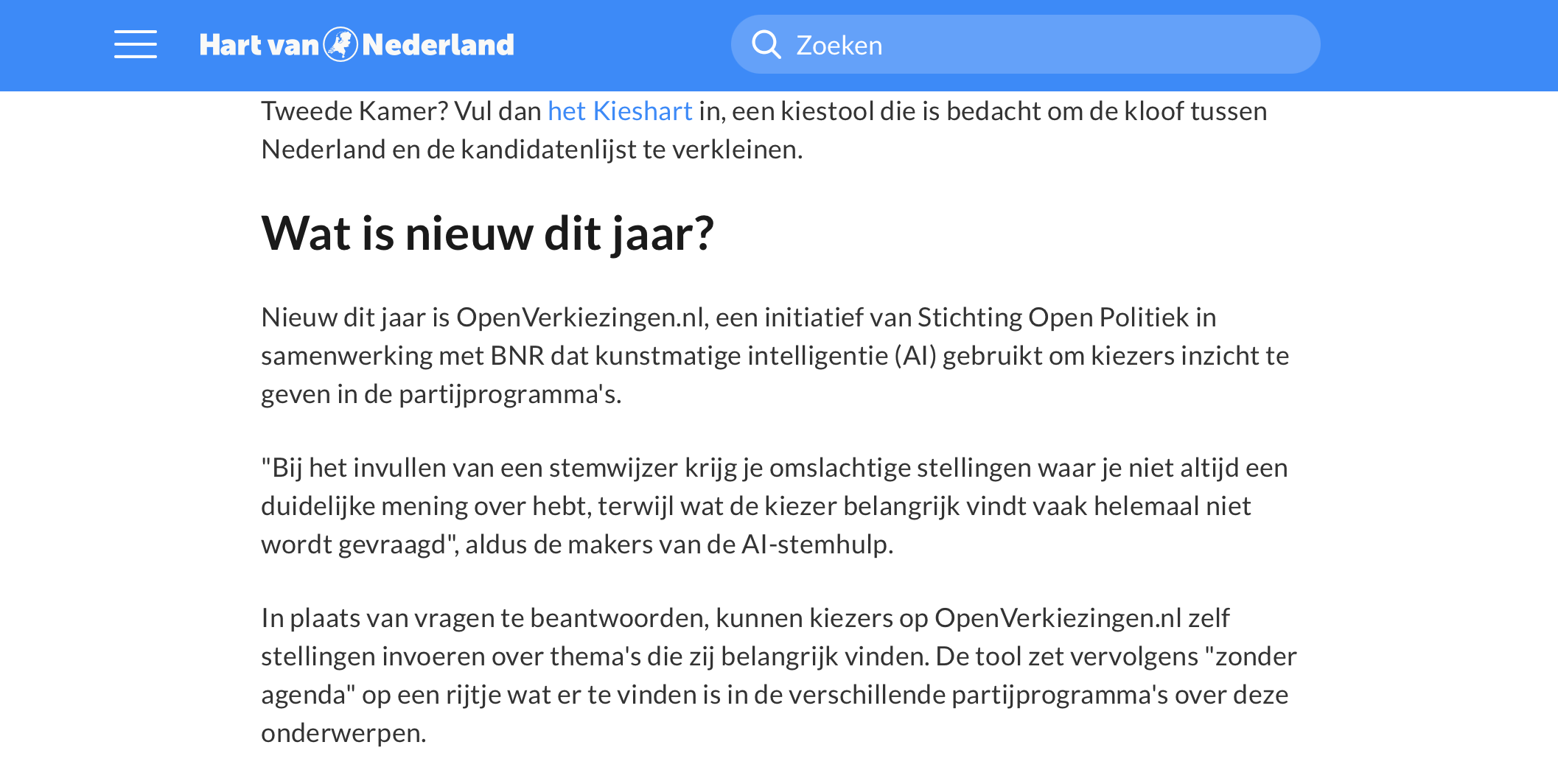 Hart van Nederland schrijft over de lancering van OpenVerkiezingen.nl