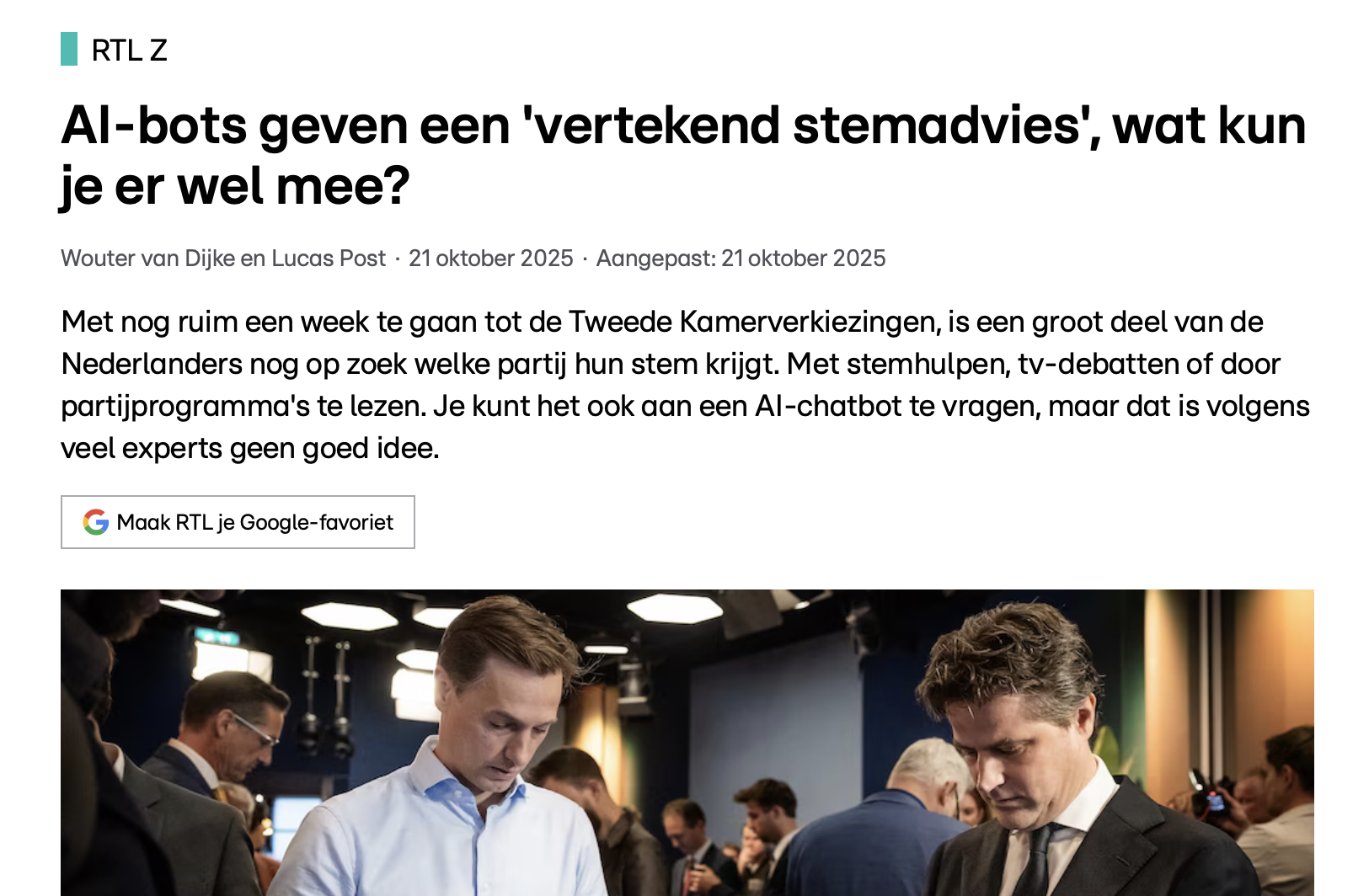 RTL Z interviewt voorzitter Floris Hoogenboom over AI en de Tweede Kamerverkiezingen